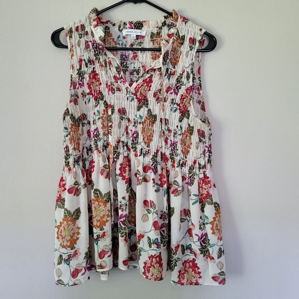 Rose + Olive Floral Sheer Tank XL